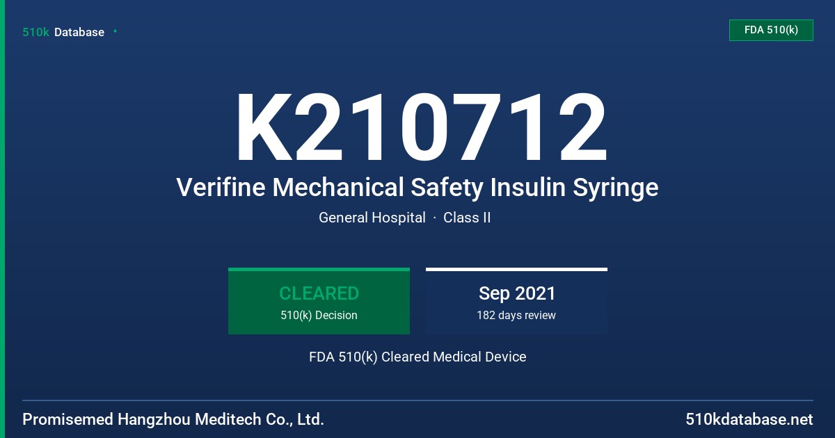 K210712 Verifine Mechanical Safety Insulin Syringe FDA 510(k) Cleared Medical Device