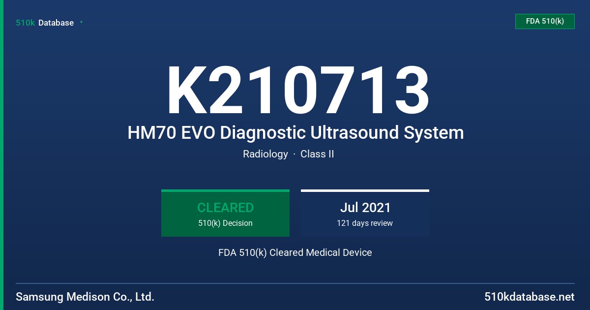 K210713 HM70 EVO Diagnostic Ultrasound System FDA 510(k) Cleared Medical Device