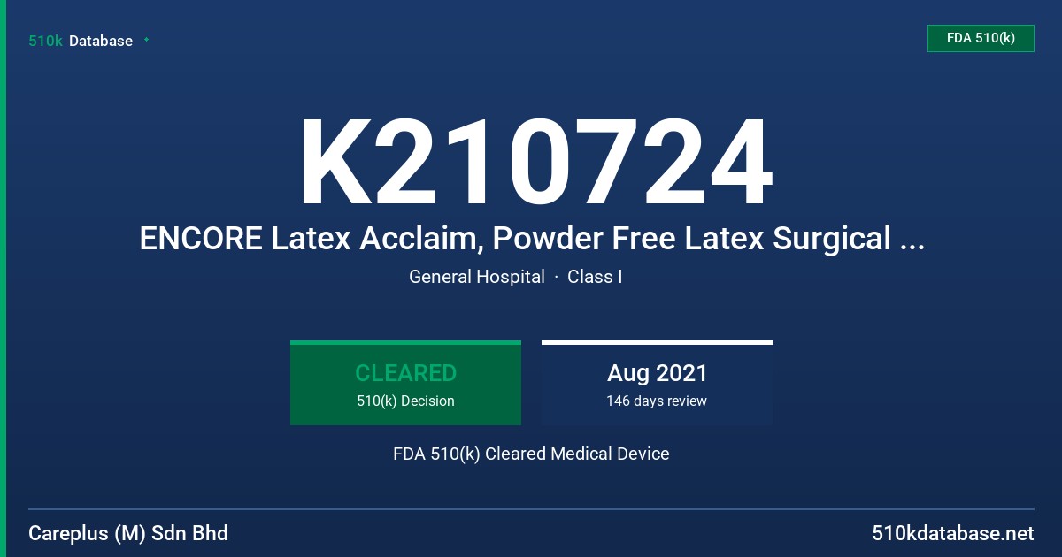 K210724 ENCORE Latex Acclaim, Powder Free Latex Surgical Gloves with Protein Content Labeling Claim (50 ug/dm2 per glove of total aqueous extractable protein) and Tested for use with Chemotherapy drugs, GAMMEX Latex Standard, Powder Free Latex Surgical Gloves with Protein Content Labeling Claim (50 ug/dm2 per glove of total aqueous extractable protein) and Tested for use with Chemotherapy drugs FDA 510(k) Cleared Medical Device