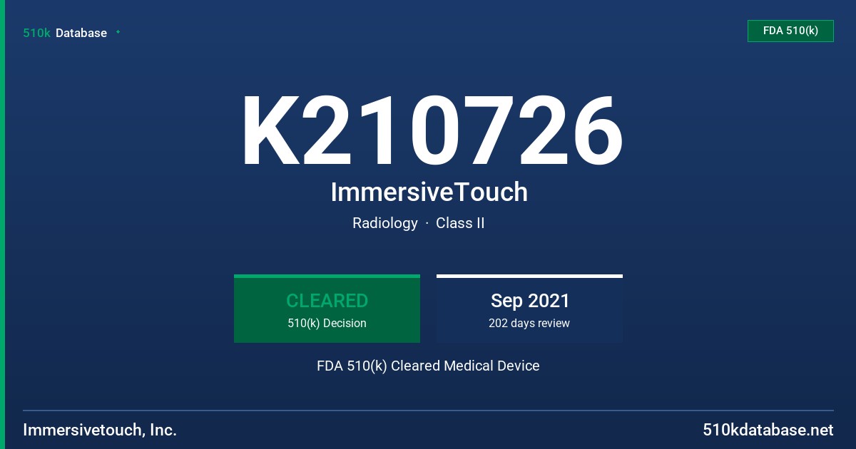 K210726 ImmersiveTouch FDA 510(k) Cleared Medical Device