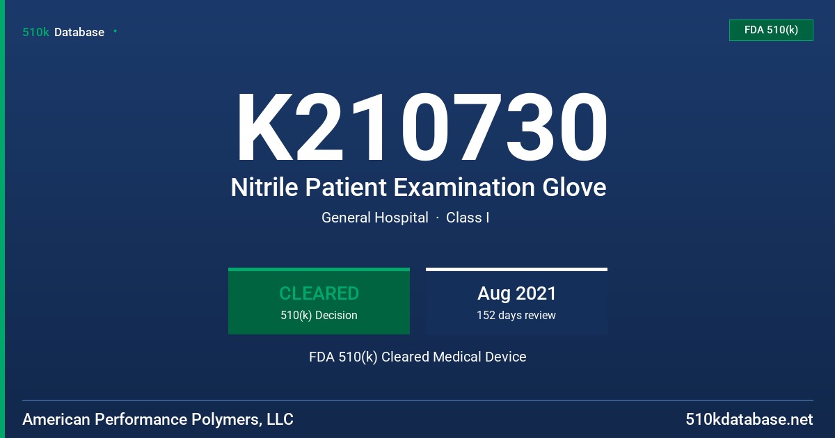 K210730 Nitrile Patient Examination Glove FDA 510(k) Cleared Medical Device
