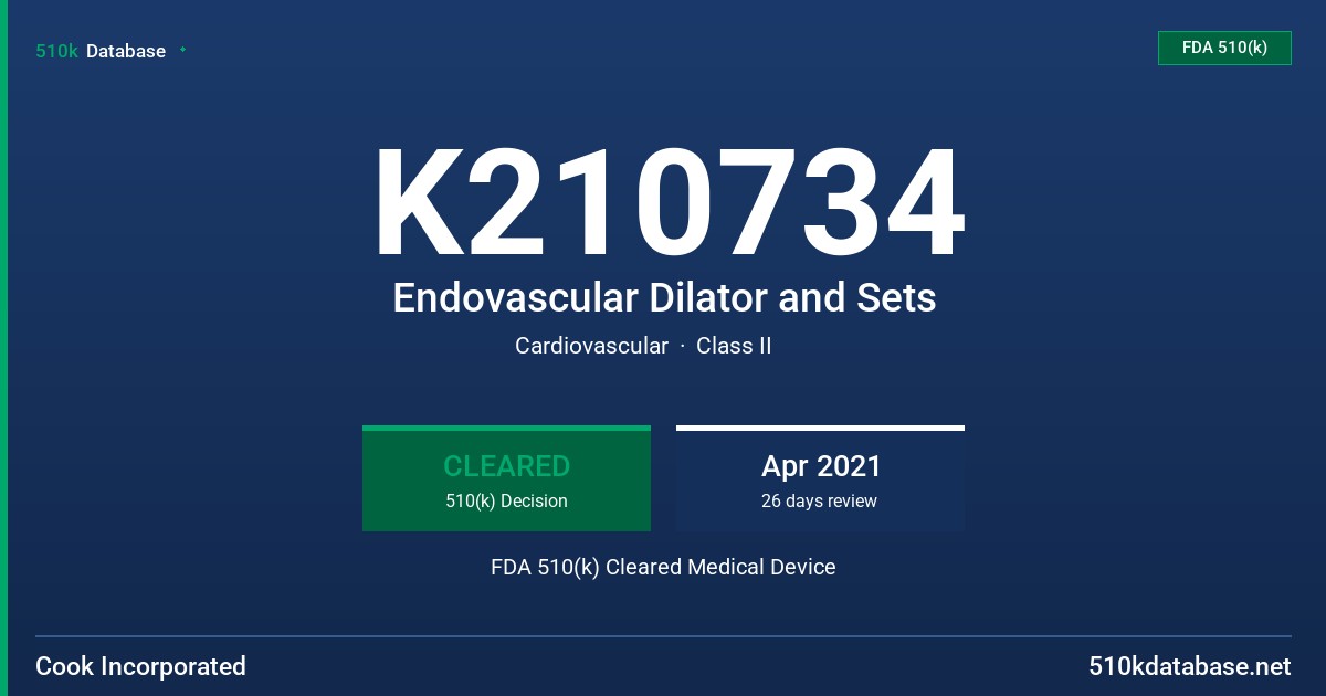 K210734 Endovascular Dilator and Sets FDA 510(k) Cleared Medical Device