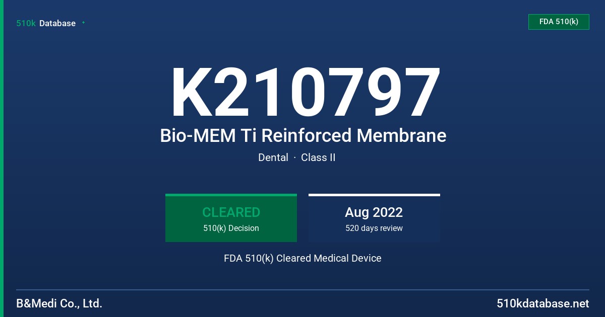 K210797 Bio-MEM Ti Reinforced Membrane FDA 510(k) Cleared Medical Device