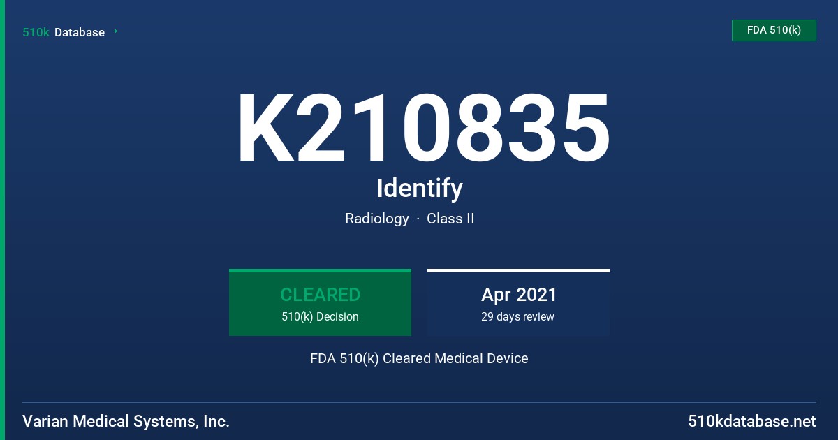 K210835 Identify FDA 510(k) Cleared Medical Device
