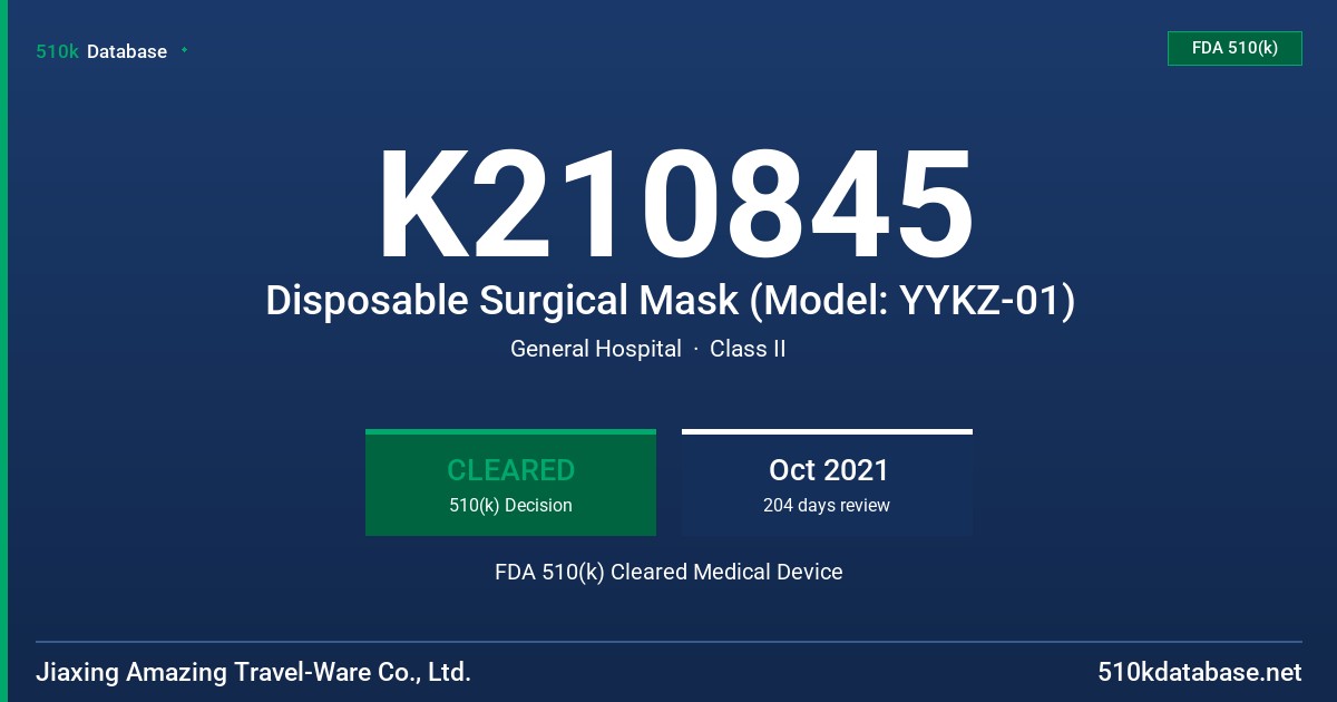 K210845 Disposable Surgical Mask (Model: YYKZ-01) FDA 510(k) Cleared Medical Device