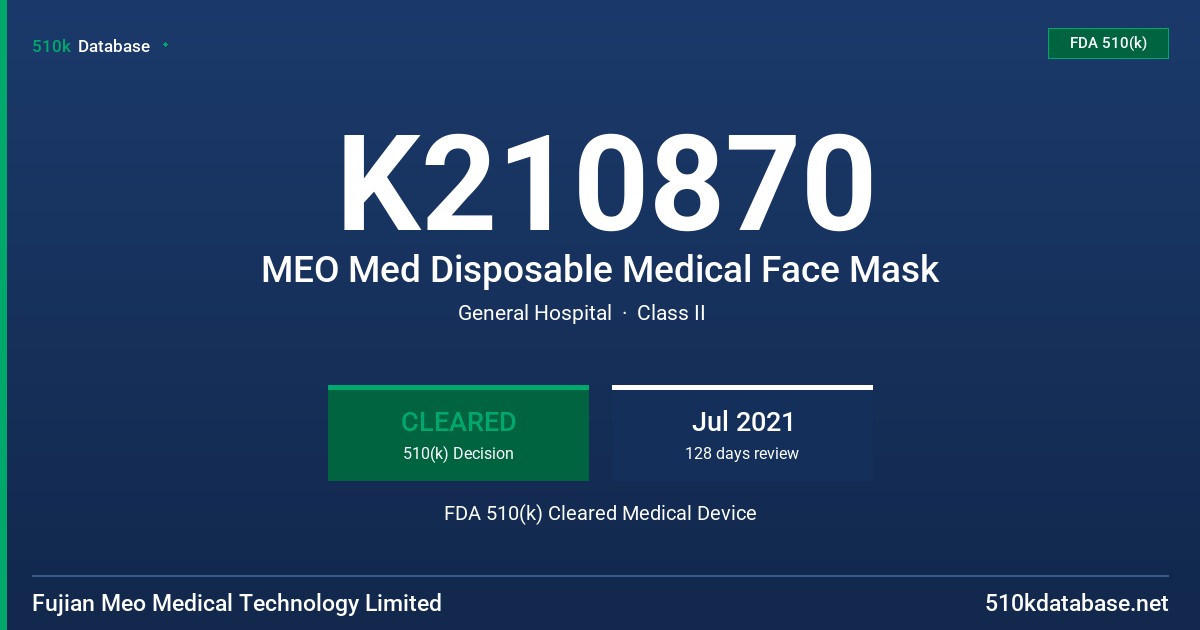 K210870 MEO Med Disposable Medical Face Mask FDA 510(k) Cleared Medical Device