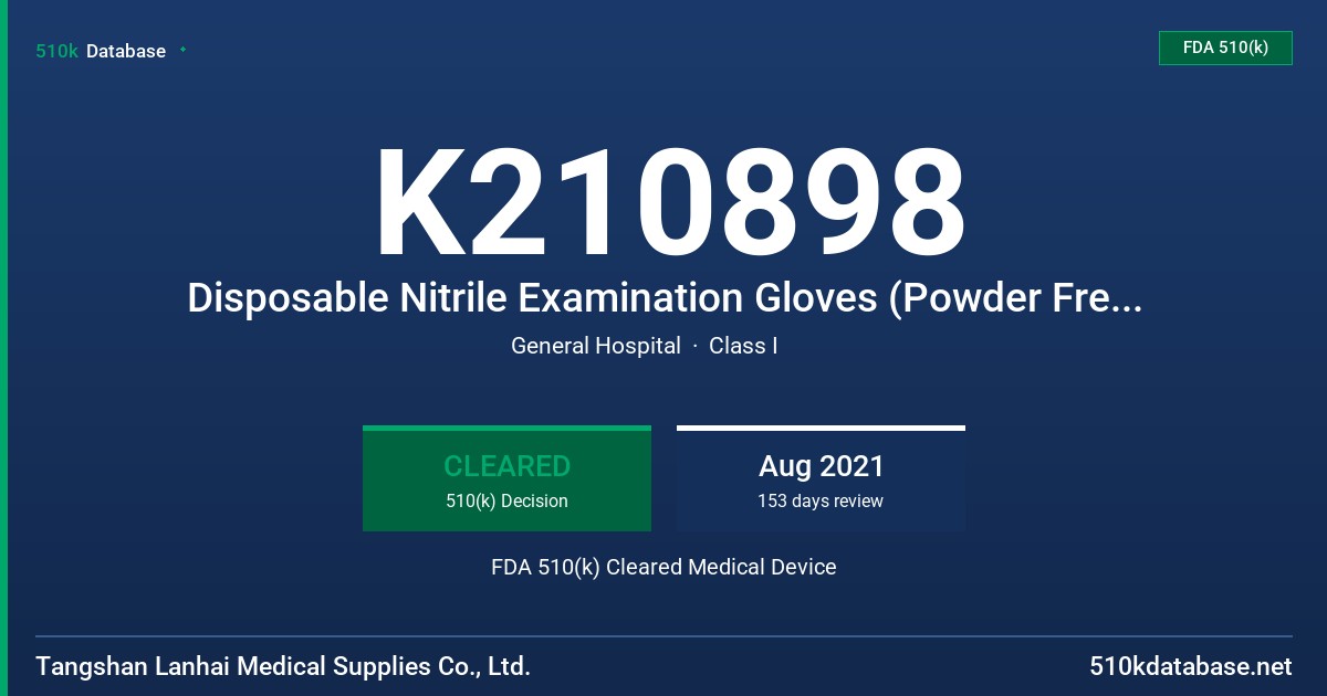 K210898 Disposable Nitrile Examination Gloves (Powder Free, Purple-Blue, Blue) FDA 510(k) Cleared Medical Device