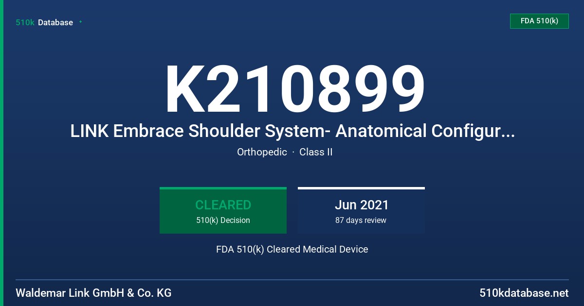 K210899 LINK Embrace Shoulder System- Anatomical Configuration FDA 510(k) Cleared Medical Device