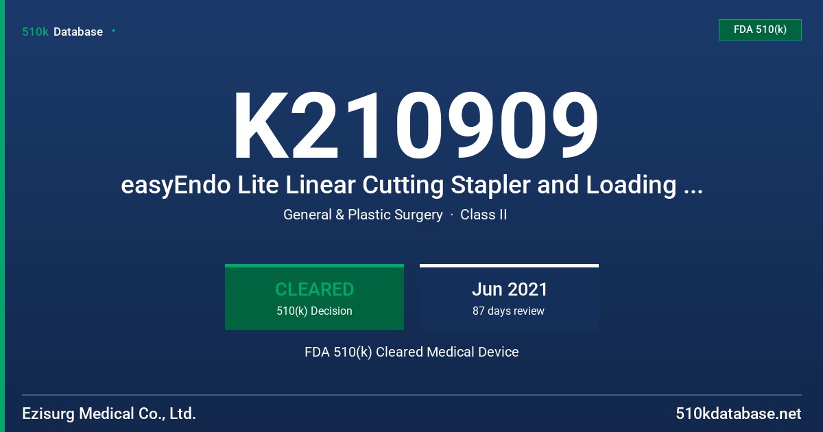 K210909 easyEndo Lite Linear Cutting Stapler and Loading Unit for Single Use FDA 510(k) Cleared Medical Device