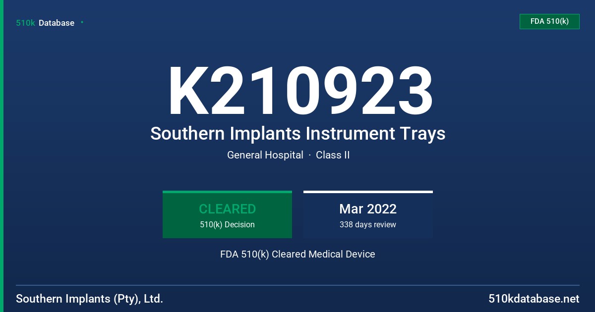 K210923 Southern Implants Instrument Trays FDA 510(k) Cleared Medical Device