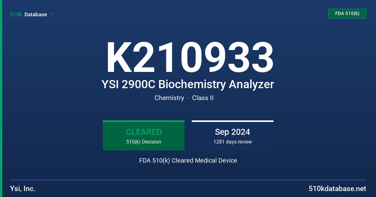 K210933 YSI 2900C Biochemistry Analyzer FDA 510(k) Cleared Medical Device