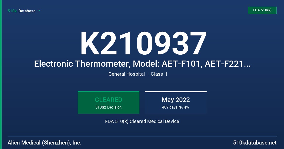 K210937 Electronic Thermometer, Model: AET-F101, AET-F221, AET-F231, AET-F241 FDA 510(k) Cleared Medical Device