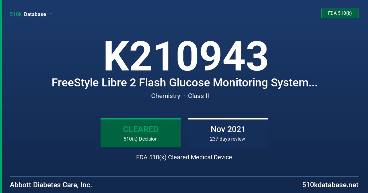K210943 FreeStyle Libre 2 Flash Glucose Monitoring System (with FreeStyle Libre 2 App) FDA 510(k) Cleared Medical Device