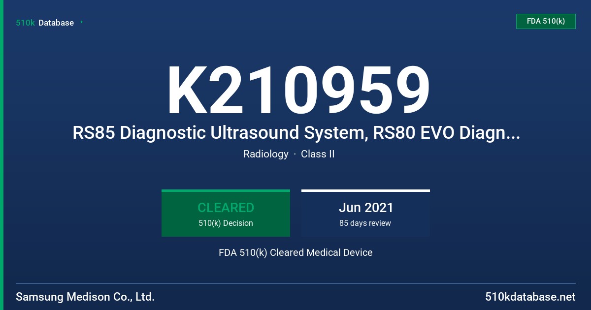 K210959 RS85 Diagnostic Ultrasound System, RS80 EVO Diagnostic Ultrasound System FDA 510(k) Cleared Medical Device