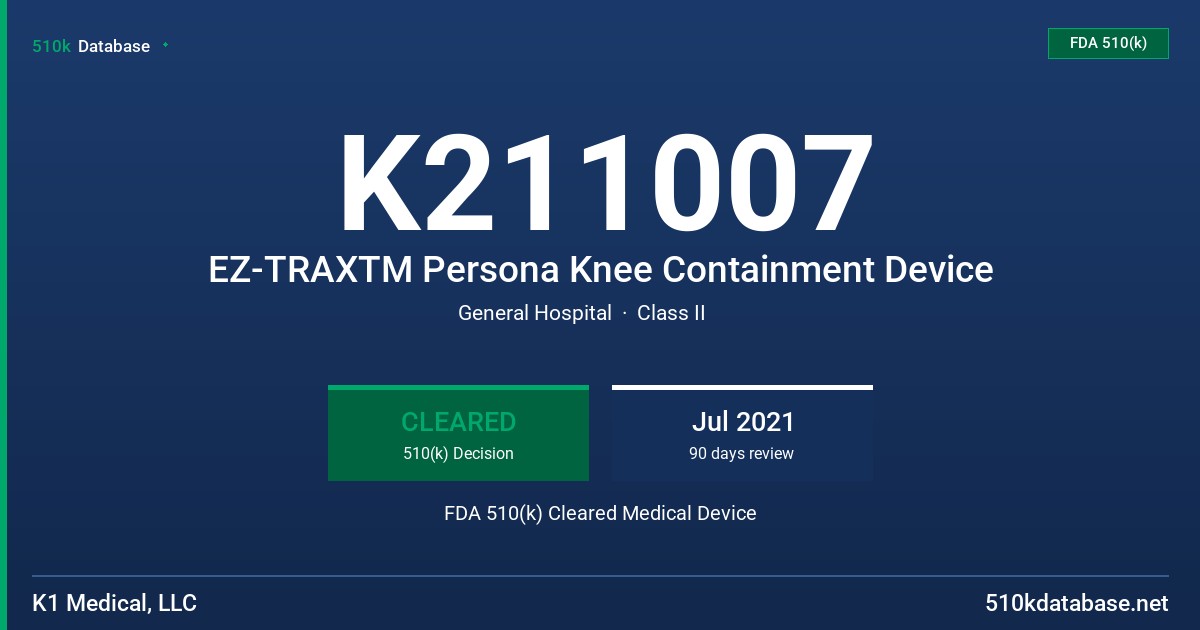 K211007 EZ-TRAXTM Persona Knee Containment Device FDA 510(k) Cleared Medical Device