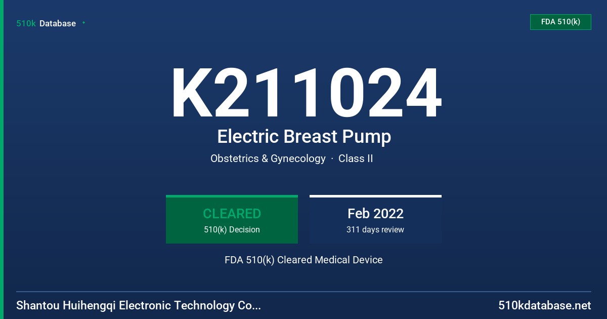 K211024 Electric Breast Pump FDA 510(k) Cleared Medical Device