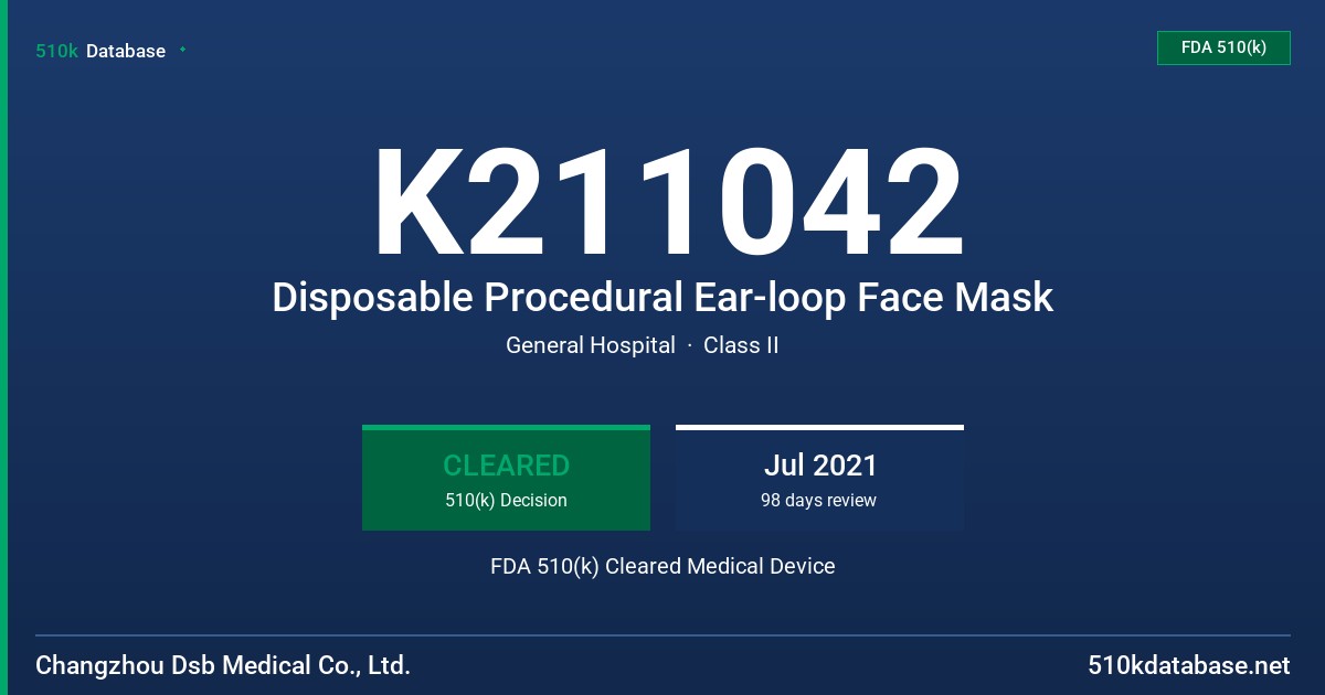 K211042 Disposable Procedural Ear-loop Face Mask FDA 510(k) Cleared Medical Device