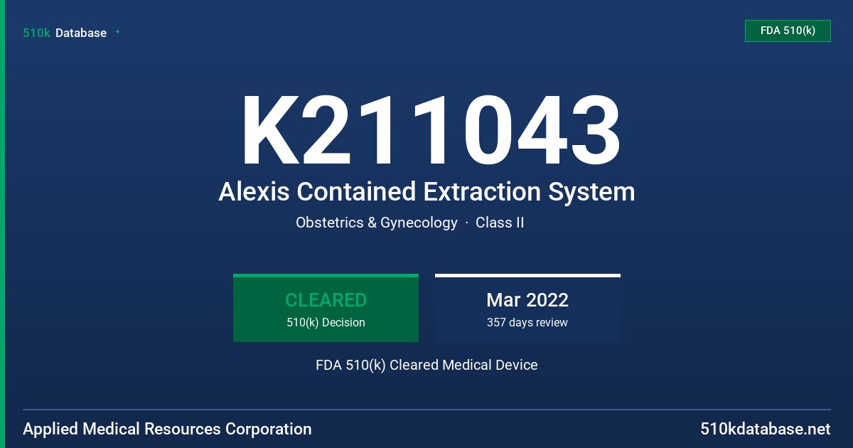K211043 Alexis Contained Extraction System FDA 510(k) Cleared Medical Device