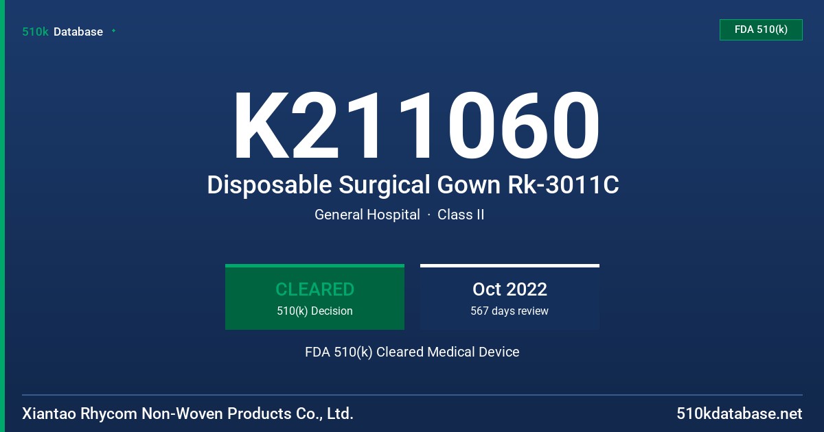 K211060 Disposable Surgical Gown Rk-3011C FDA 510(k) Cleared Medical Device