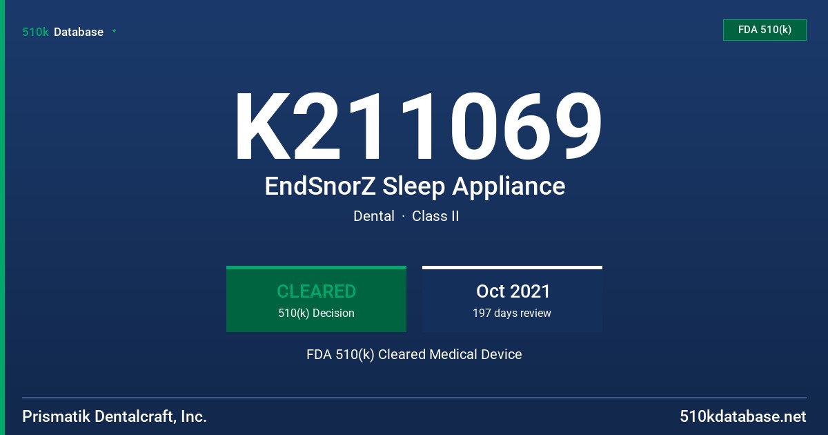 K211069 EndSnorZ Sleep Appliance FDA 510(k) Cleared Medical Device