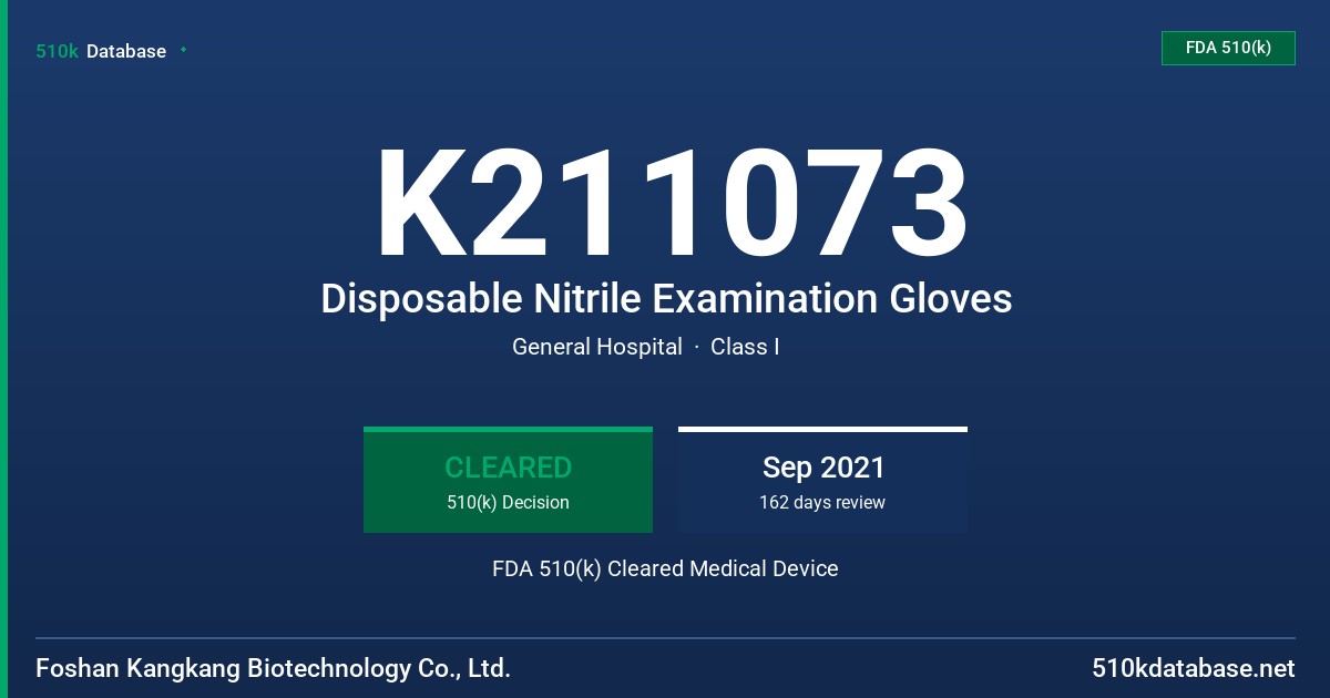 K211073 Disposable Nitrile Examination Gloves FDA 510(k) Cleared Medical Device