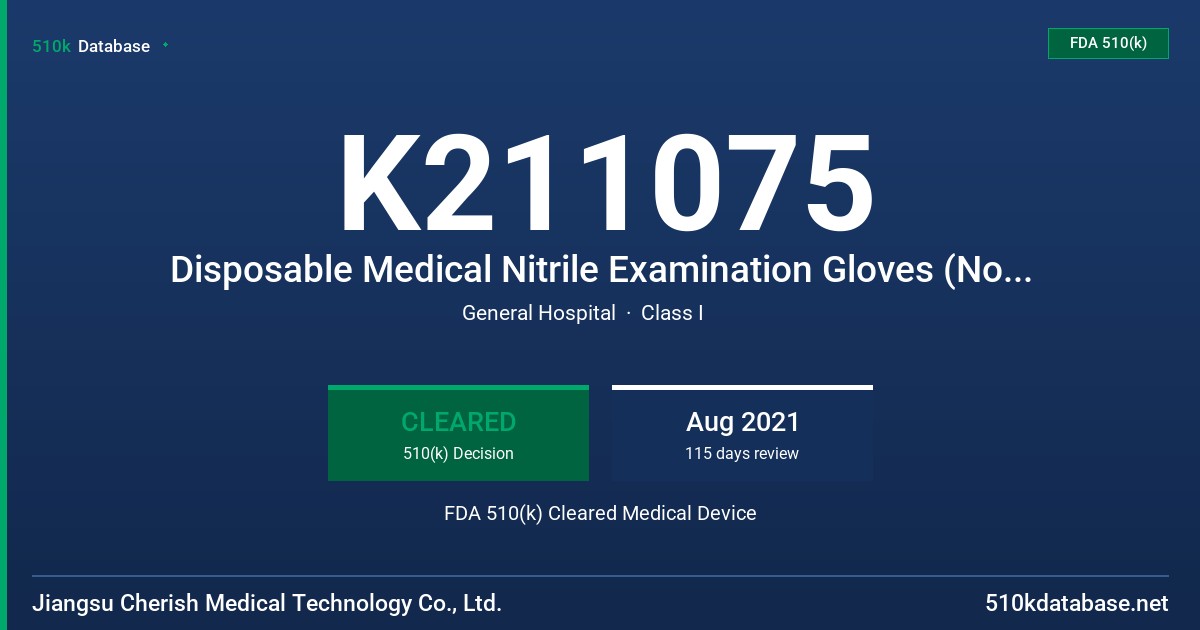 K211075 Disposable Medical Nitrile Examination Gloves (Non-Sterile) FDA 510(k) Cleared Medical Device