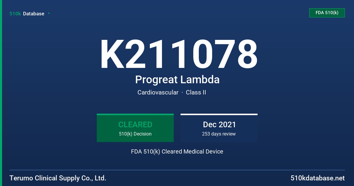 K211078 Progreat Lambda FDA 510(k) Cleared Medical Device