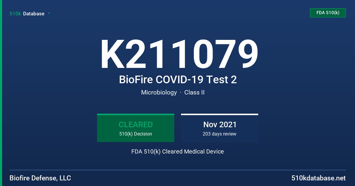 K211079 BioFire COVID-19 Test 2 FDA 510(k) Cleared Medical Device