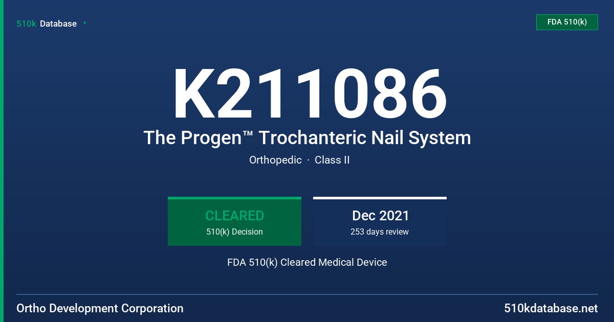 K211086 The Progen™ Trochanteric Nail System FDA 510(k) Cleared Medical Device