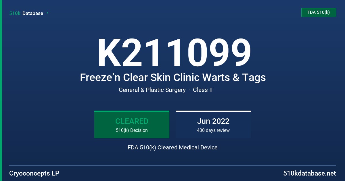 K211099 Freeze’n Clear Skin Clinic Warts & Tags FDA 510(k) Cleared Medical Device