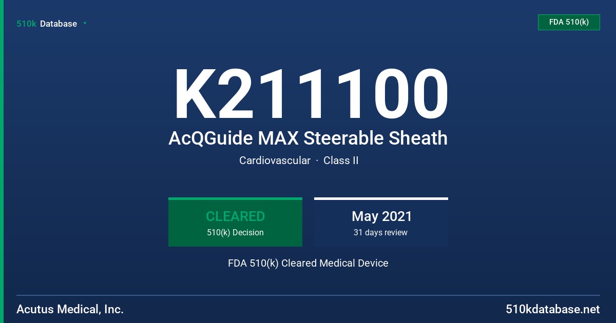 K211100 AcQGuide MAX Steerable Sheath FDA 510(k) Cleared Medical Device