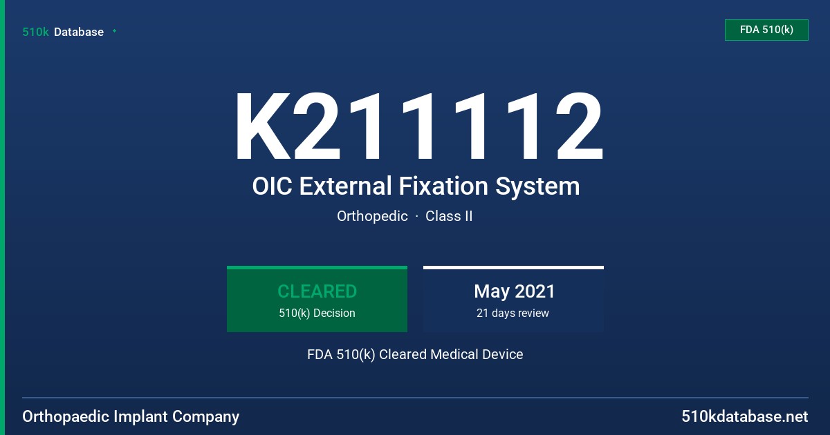 K211112 OIC External Fixation System FDA 510(k) Cleared Medical Device