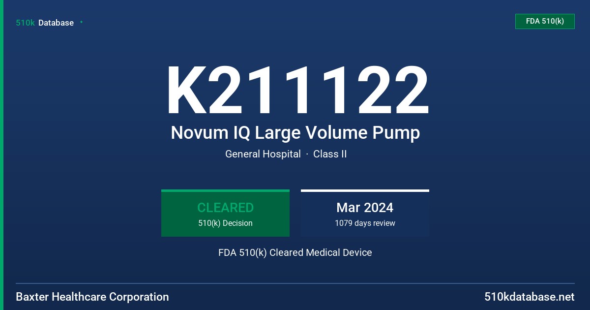 K211122 Novum IQ Large Volume Pump FDA 510(k) Cleared Medical Device