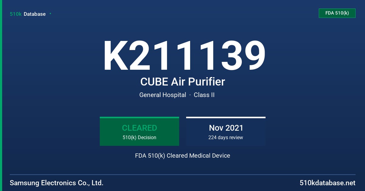 K211139 CUBE Air Purifier FDA 510(k) Cleared Medical Device