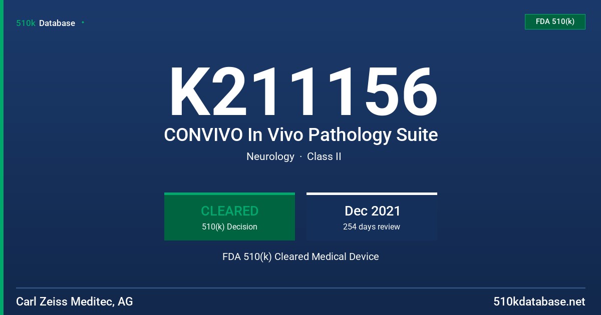 K211156 CONVIVO In Vivo Pathology Suite FDA 510(k) Cleared Medical Device