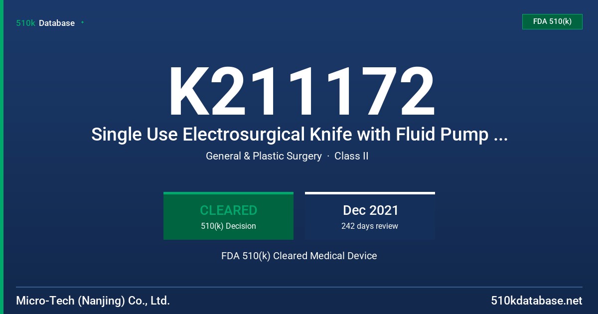 K211172 Single Use Electrosurgical Knife with Fluid Pump System FDA 510(k) Cleared Medical Device