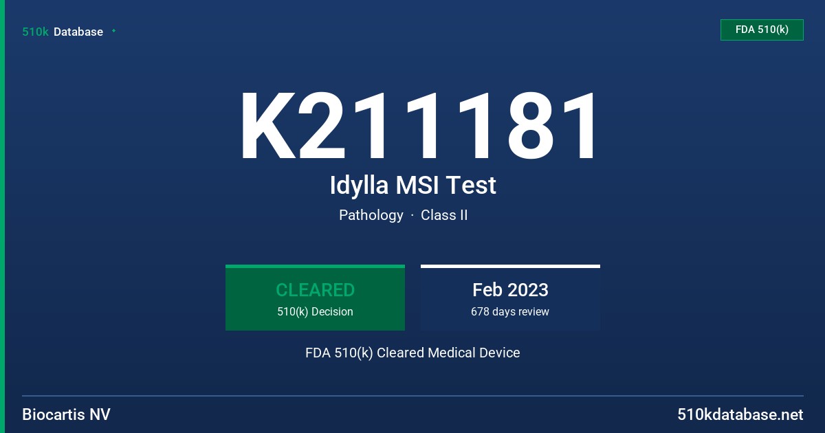 K211181 Idylla MSI Test FDA 510(k) Cleared Medical Device