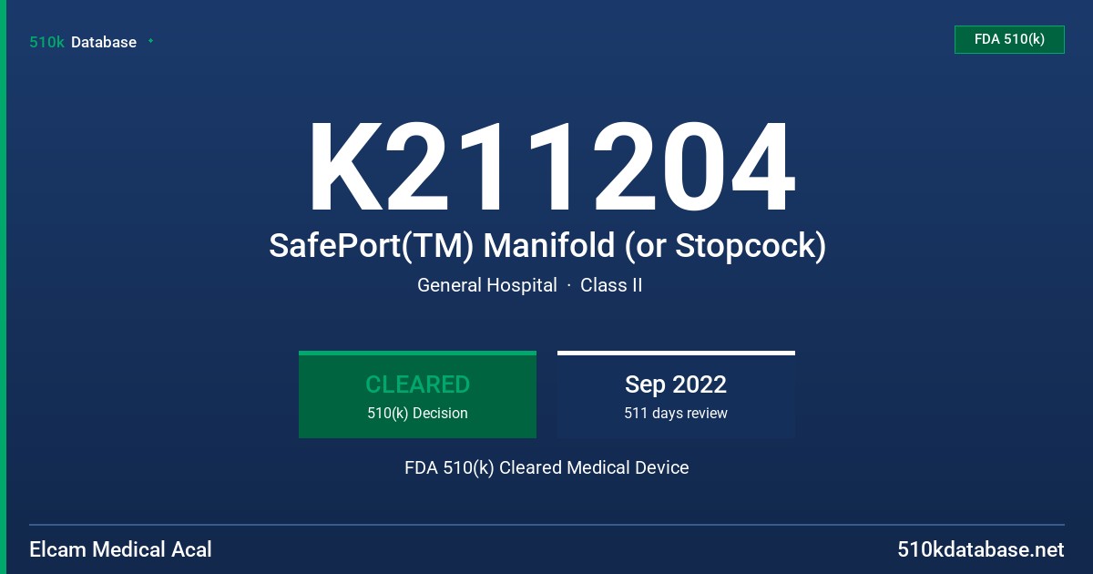 K211204 SafePort(TM) Manifold (or Stopcock) FDA 510(k) Cleared Medical Device