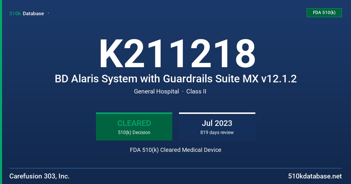 K211218 BD Alaris System with Guardrails Suite MX v12.1.2 FDA 510(k) Cleared Medical Device