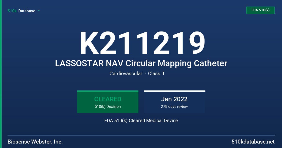 K211219 LASSOSTAR NAV Circular Mapping Catheter FDA 510(k) Cleared Medical Device