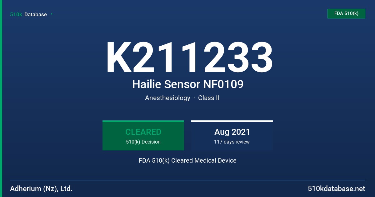 K211233 Hailie Sensor NF0109 FDA 510(k) Cleared Medical Device