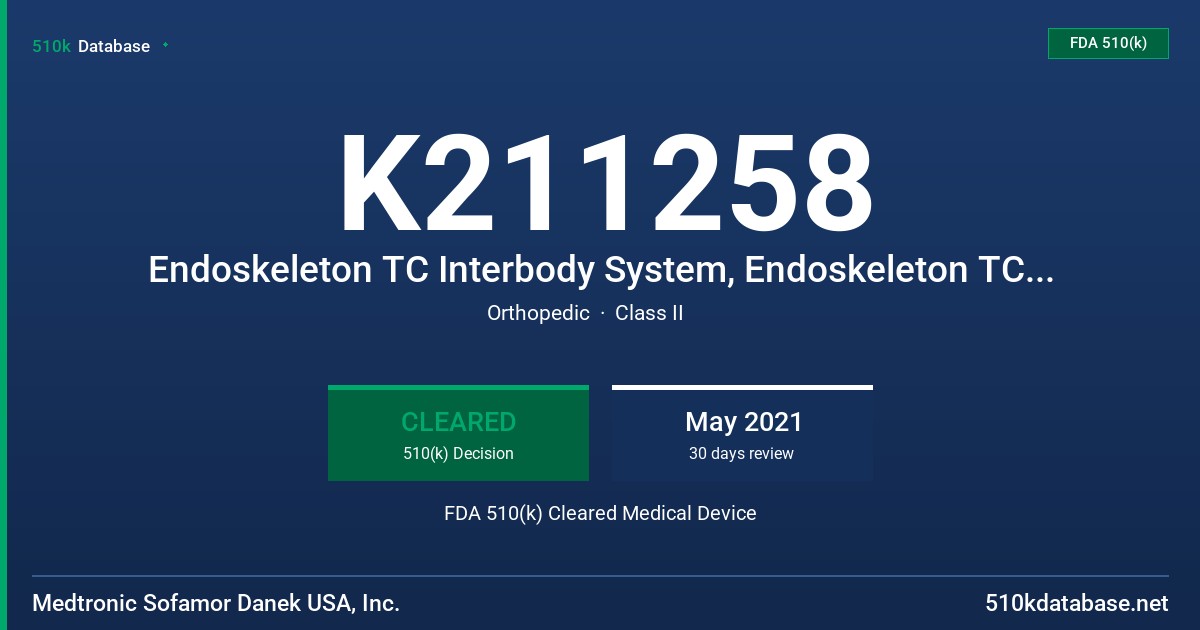 K211258 Endoskeleton TC Interbody System, Endoskeleton TCS Interbody System, Endoskeleton TA Interbody System, Endoskeleton TAS & TAS Hyp Interbody System, Endoskeleton TL Interbody System, Endoskeleton TL Hyp. Interbody System, Endoskeleton TO Interbody System, Endoskeleton TT Interbody System FDA 510(k) Cleared Medical Device