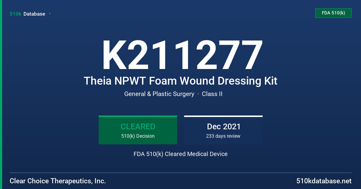 K211277 Theia NPWT Foam Wound Dressing Kit FDA 510(k) Cleared Medical Device