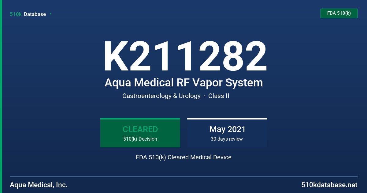 K211282 Aqua Medical RF Vapor System FDA 510(k) Cleared Medical Device