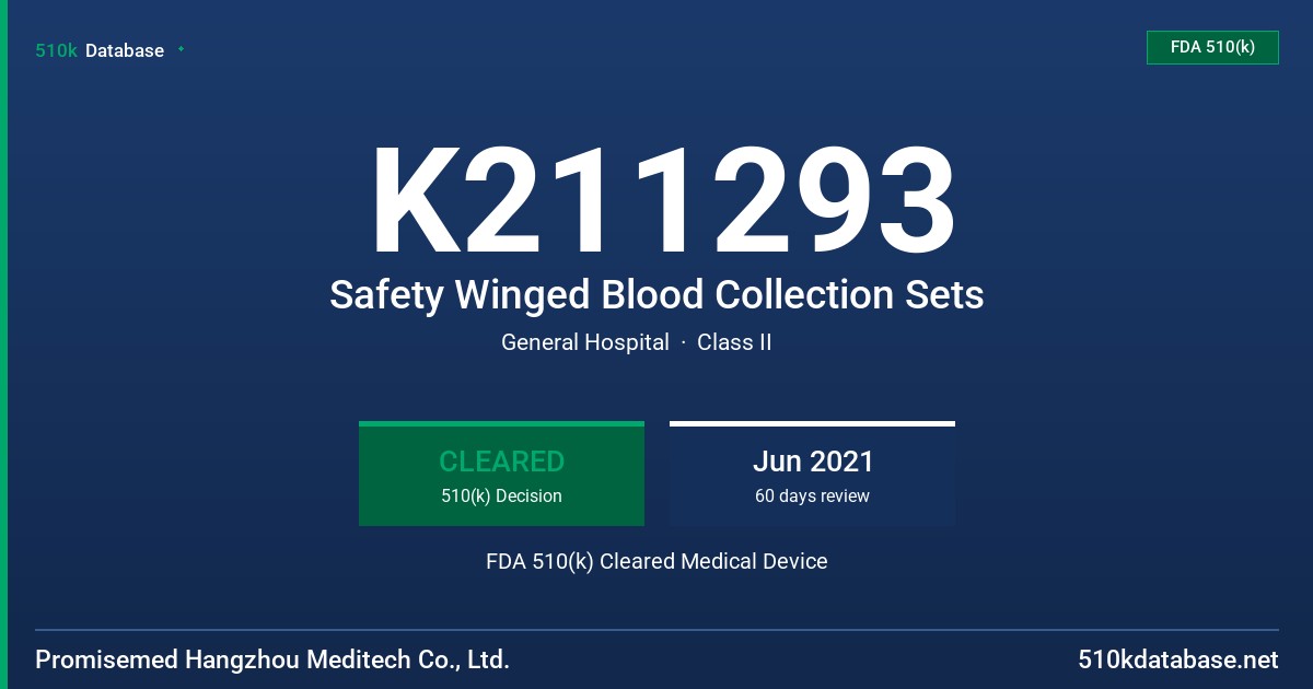 K211293 Safety Winged Blood Collection Sets FDA 510(k) Cleared Medical Device