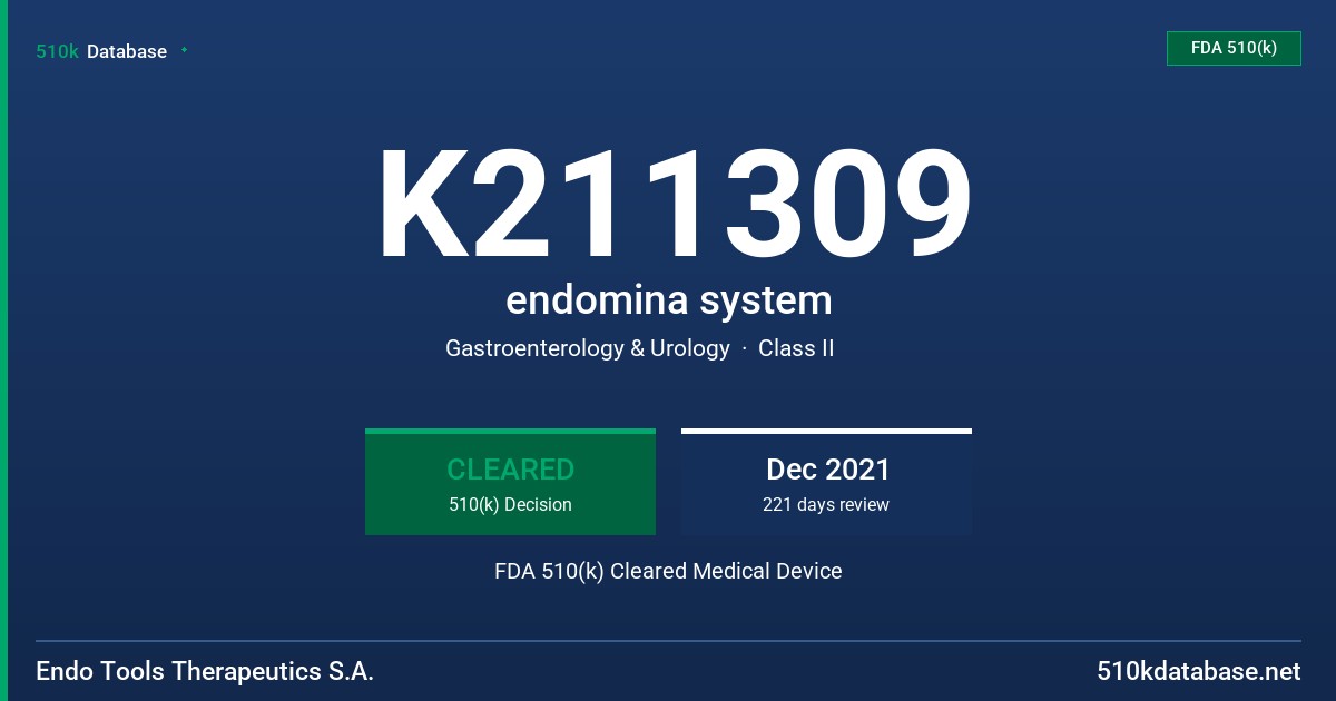 K211309 endomina system FDA 510(k) Cleared Medical Device