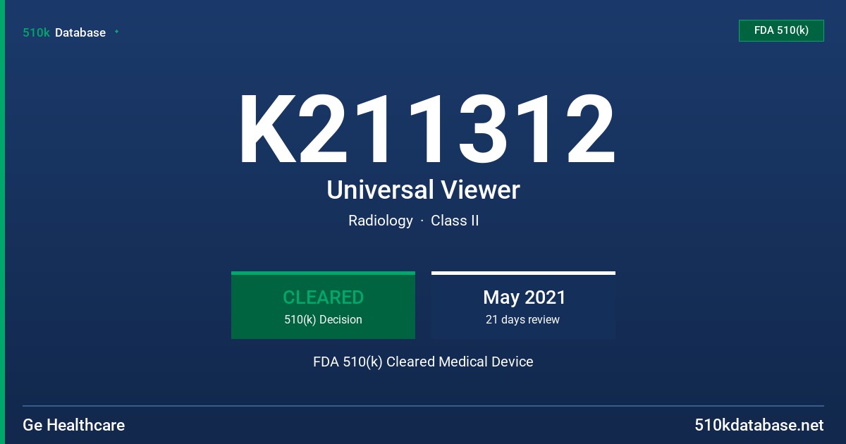 K211312 Universal Viewer FDA 510(k) Cleared Medical Device