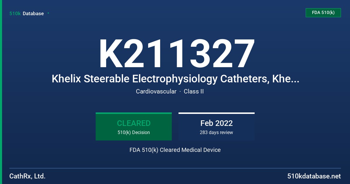 K211327 Khelix Steerable Electrophysiology Catheters, Khelix Loop Fixed Electrophysiology Catheters, Khelix Fixed Loop Steerable Electrophysiology Catheters, Khelix Variable Loop Steerable Electrophysiology Catheters FDA 510(k) Cleared Medical Device