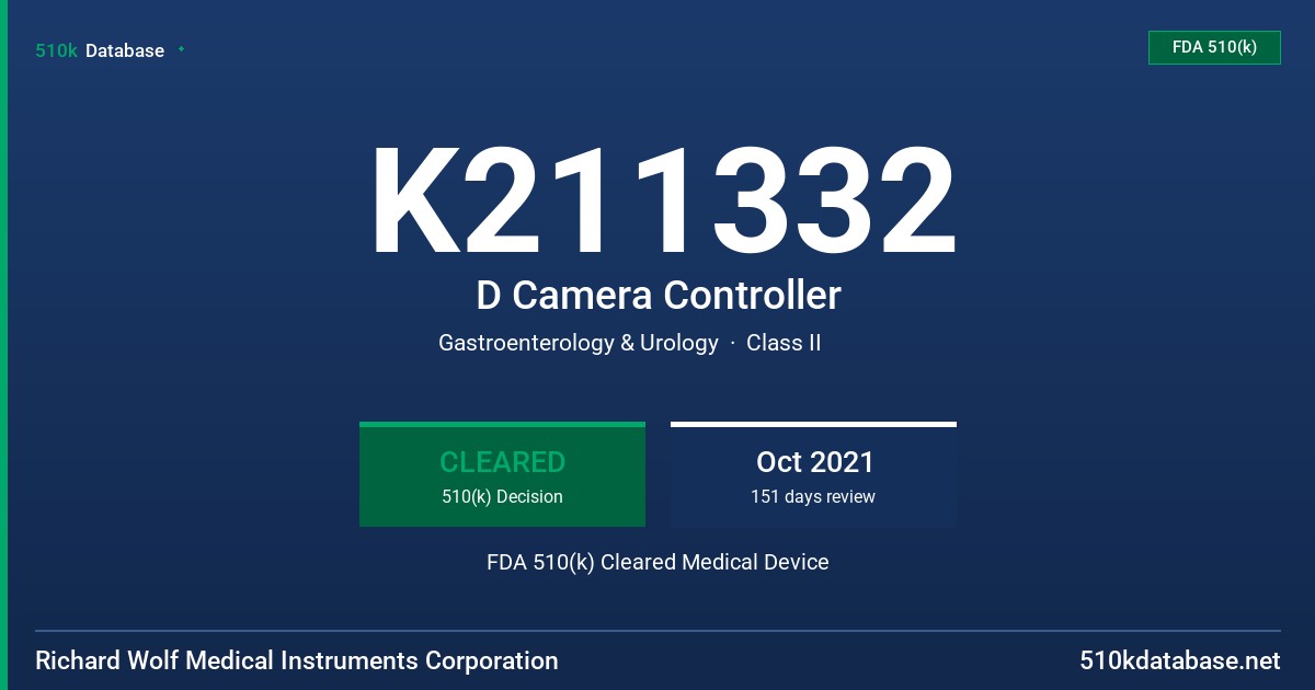 K211332 D Camera Controller FDA 510(k) Cleared Medical Device