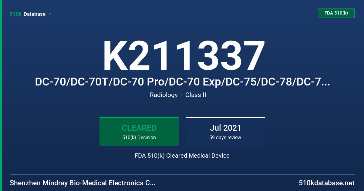 K211337 DC-70/DC-70T/DC-70 Pro/DC-70 Exp/DC-75/DC-78/DC-70S Diagnostic Ultrasound System FDA 510(k) Cleared Medical Device